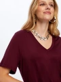 Faik Sönmez Kadın V Yaka Kısa Kol Mürdüm T-Shirt BW26TSH008