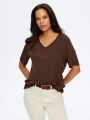 Faik Sönmez Kadın V Yaka Kısa Kol Koyu Kahve T-Shirt BW26TSH008