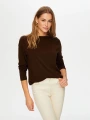 Faik Sönmez Kadın Kayık Yaka Triko Görünümlü Örme Koyu Kahve Bluz UW26BLZ009