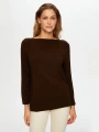 Faik Sönmez Kadın Kayık Yaka Triko Görünümlü Örme Koyu Kahve Bluz UW26BLZ009