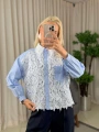 On Fashion Önü Ve Yakası Dantelli Cepli Gömlek 50345