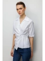 Ekol Beli Büzgülü Kısa Kollu Pamuklu Bluz 02046