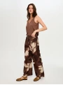Faik Sönmez Soyut Çiçek Desen Ketenli Wide Leg Pantolon US26PNT035