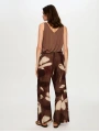 Faik Sönmez Soyut Çiçek Desen Ketenli Wide Leg Pantolon US26PNT035
