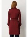 Ekol Apoletli Beli Kemerli Kadın Bordo Trençkot 07001