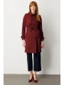 Ekol Apoletli Beli Kemerli Kadın Bordo Trençkot 07001