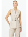 Ekol Beli Kemerli Kolsuz Kadın Taş Renk Yelek 04122