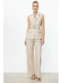 Ekol Beli Kemerli Kolsuz Kadın Taş Renk Yelek 04122