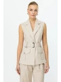 Ekol Beli Kemerli Kolsuz Kadın Taş Renk Yelek 04122