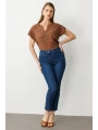 Ekol Beli Lastikli Boru Paça İndigo Mavisi Kadın Pantolon 02120