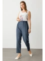 Ekol Beli Lastikli İndigo Renk Kadın Pantolon 07564
