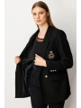 Ekol Büyük Beden Cebi Armalı Siyah Kadın Ceket 05571