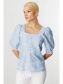 Ekol Çiçek İşlemeli Balon Kol Bluz 03030