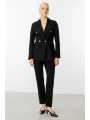 Ekol Kruvaze Yaka Kapak Cepli Kadın Siyah Ceket 04006