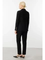 Ekol Kruvaze Yaka Kapak Cepli Kadın Siyah Ceket 04006
