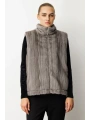 Ekol Çizgi Geçişli Kadın Gri Peluş Yelek 08505