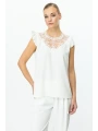 Ekol Dantelli Yakası Tül Ekru Kadın Bluz 03052