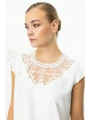 Ekol Dantelli Yakası Tül Ekru Kadın Bluz 03052