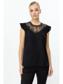 Ekol Dantelli Yakası Tül Siyah Kadın Bluz 03052