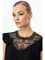 Ekol Dantelli Yakası Tül Siyah Kadın Bluz 03052