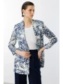 Ekol Kadın Desenli İndigo Renk Ceket 04166