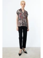 Ekol Desenli V Yaka Siyah Kadın Bluz 03140