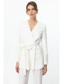 Ekol Düğmeli Bel Kuşaklı Ekru Kadın Ceket 04232