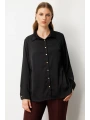 Ekol Büyük Beden Düğmeli Siyah Kadın Saten Gömlek 03505