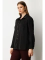 Ekol Büyük Beden Düğmeli Siyah Kadın Saten Gömlek 03505