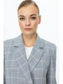 Ekol Kadın Ekoseli İndigo Crop Ceket 04030