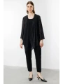 Ekol Büyük Beden İç Atletli Simli Siyah Kadın Bluz 04582