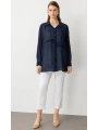 Ekol İçlik Aksesuarlı Lacivert Kadın Bluz 03650