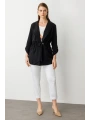 Ekol Büyük Beden Beli Bağlamalı İç Atletli Siyah Kadın Bluz 07566
