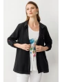 Ekol İçlikli Siyah Kadın Keten Kap 07578