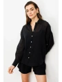 Ekol Kadın Astarsız Düğmeli Siyah Gömlek 03020