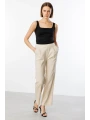 Ekol Kadın Bel Lastikli Bol Paça Bej Pantolon 04110