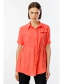 Ekol Kadın Belden Büzgülü Ön Düğmeli Mercan Renk Bluz 03342