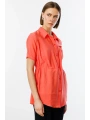 Ekol Kadın Belden Büzgülü Ön Düğmeli Mercan Renk Bluz 03342
