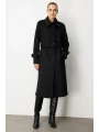 Ekol Kadın Beli Kuşaklı Siyah Manto 06057