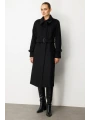 Ekol Kadın Beli Kuşaklı Siyah Manto 06057