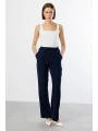 Ekol Kadın Beli Lastikli Boru Paça Lacivert Krep Pantolon 02062