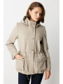 Ekol Kadın Beli Lastikli Kapüşonlu Vizon Manto 06041
