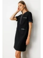 Ekol Kadın Deri Detaylı Siyah Elbise 04083