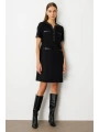 Ekol Kadın Deri Detaylı Siyah Elbise 04083
