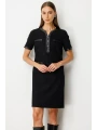 Ekol Kadın Deri Detaylı Siyah Elbise 04083