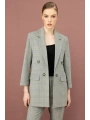 Ekol Kadın Duble Kol Ekoseli Gri Ceket 04086