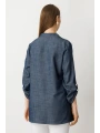 Ekol Kadın Düğmeli Cepli İndigo Gömlek 03962