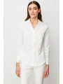 Ekol Kadın Düğmeli Ekru Poplin Gömlek 03006
