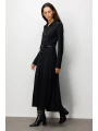 Ekol Kadın Düğmeli Kemerli Siyah Elbise 04029