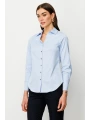 Ekol Kadın Düğmeli Mavi Poplin Gömlek 03006